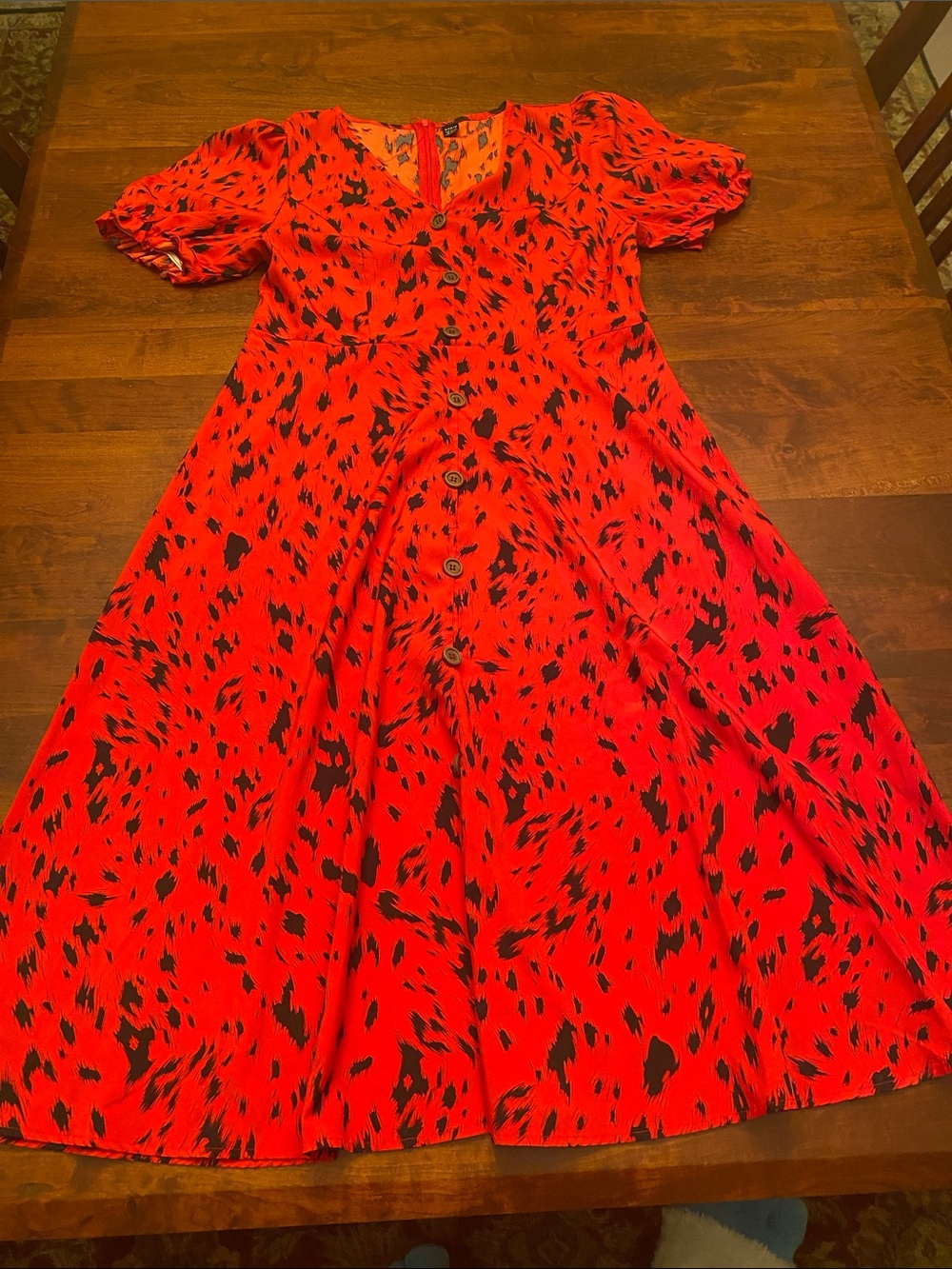 SHEIN Red Midi Dress with Black Spot Print - XL